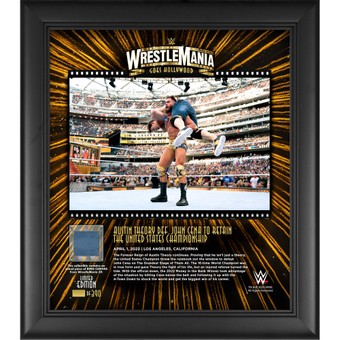 Austin Theory WWE Framed 15" x 17" 2023 WrestleMania 39 Night 1 Collage with a Piece of Match-Used Canvas - Limited Edition of 390