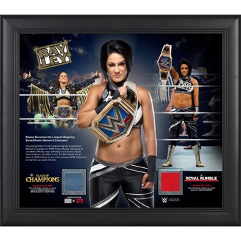 Bayley Framed 15" x 17" Longest Reigning Smackdown Women's Champion Collage with a Piece of Match-Used Canvas & Bayley Buddy - Limited Edition of 379