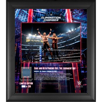 Edge & Beth Phoenix WWE Framed 15" x 17" 2023 Elimination Chamber Collage with a Piece of Match-Used Canvas - Limited Edition of 250