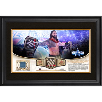 Roman Reigns WWE Golden Moments Framed 10" x 18" WrestleMania 38 Collage with a Piece of Match-Used Canvas - Limited Edition of 250