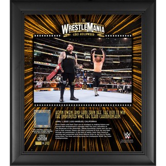 Sami Zayn & Kevin Owens WWE Framed 15" x 17" 2023 WrestleMania 39 Night 1 Collage with a Piece of Match-Used Canvas - Limited Edition of 390