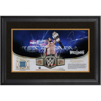 Seth "Freakin" Rollins WWE Autographed Framed 10" x 18" Golden Moments WrestleMania 31 Collage with a Piece of Match-Used Canvas - Limited Edition of 99
