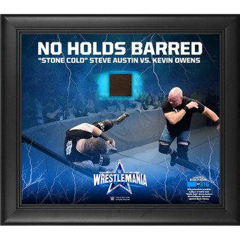 "Stone Cold" Steve Austin & Kevin Owens WWE Framed 15'' x 17' WrestleMania 38 No Holds Barred Core Frame with a Piece of Match-Used Table - Limited Edition of 316
