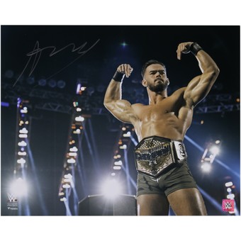Austin Theory WWE Autographed 16" x 20" Flexing with Title Photograph
