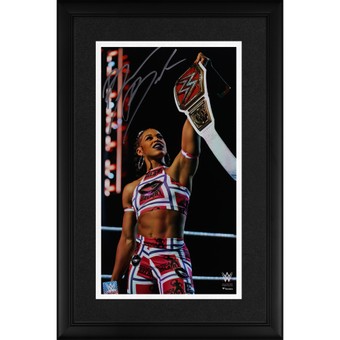Bianca Belair WWE Autographed Framed 10" x 18" Holding Up The Title Photograph