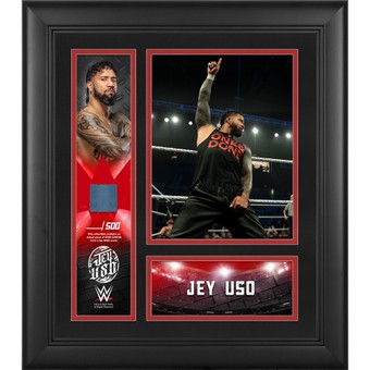 Jey Uso Framed 15" x 17" Collage with a Piece of Match-Used Canvas - Limited Edition of 500