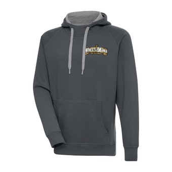 Men's Antigua Charcoal WrestleMania 39 Victory Pullover Hoodie