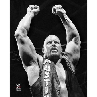 "Stone Cold" Steve Austin WWE Unsigned Black and White Raising Arms Photograph